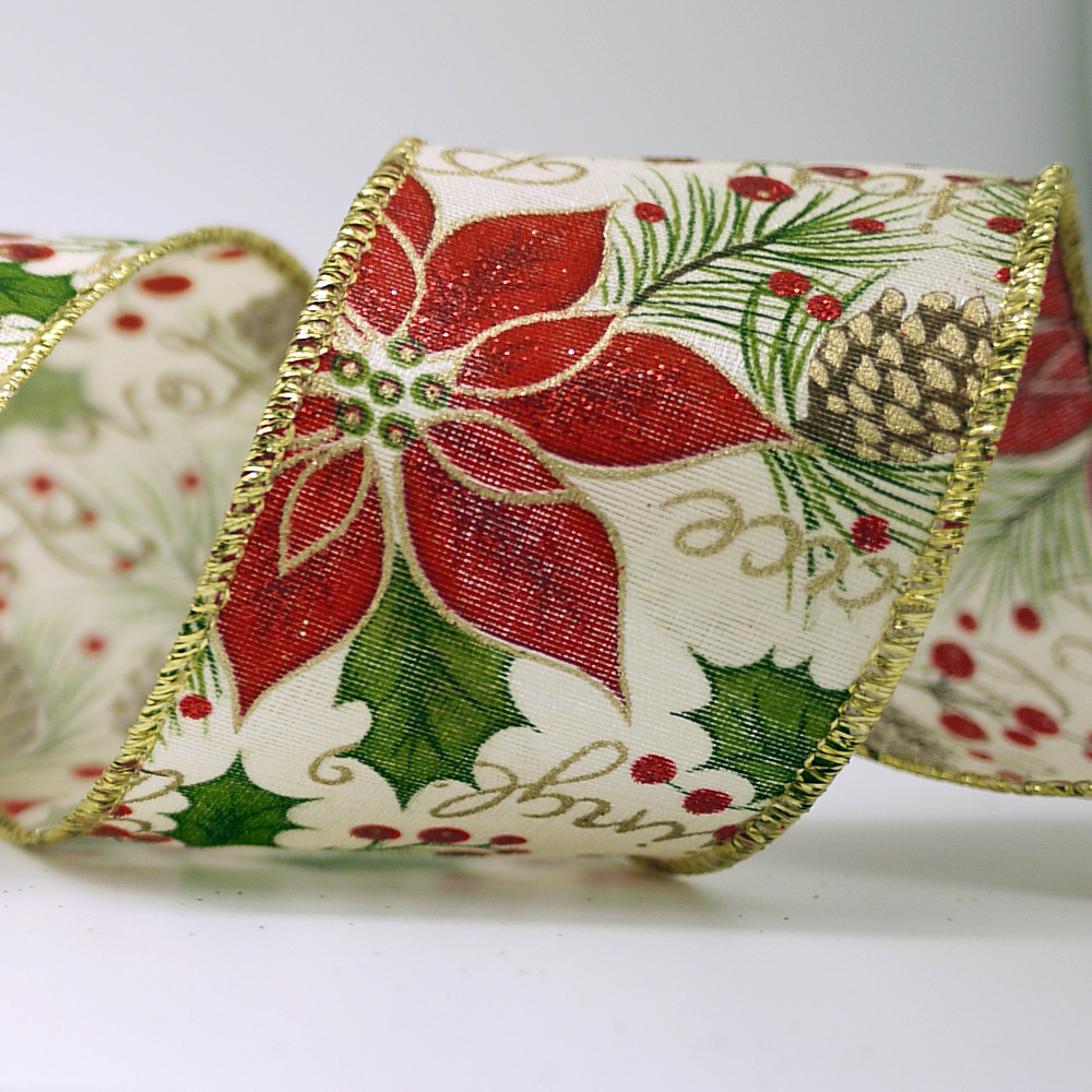 Лента с пуансеттией и шишками