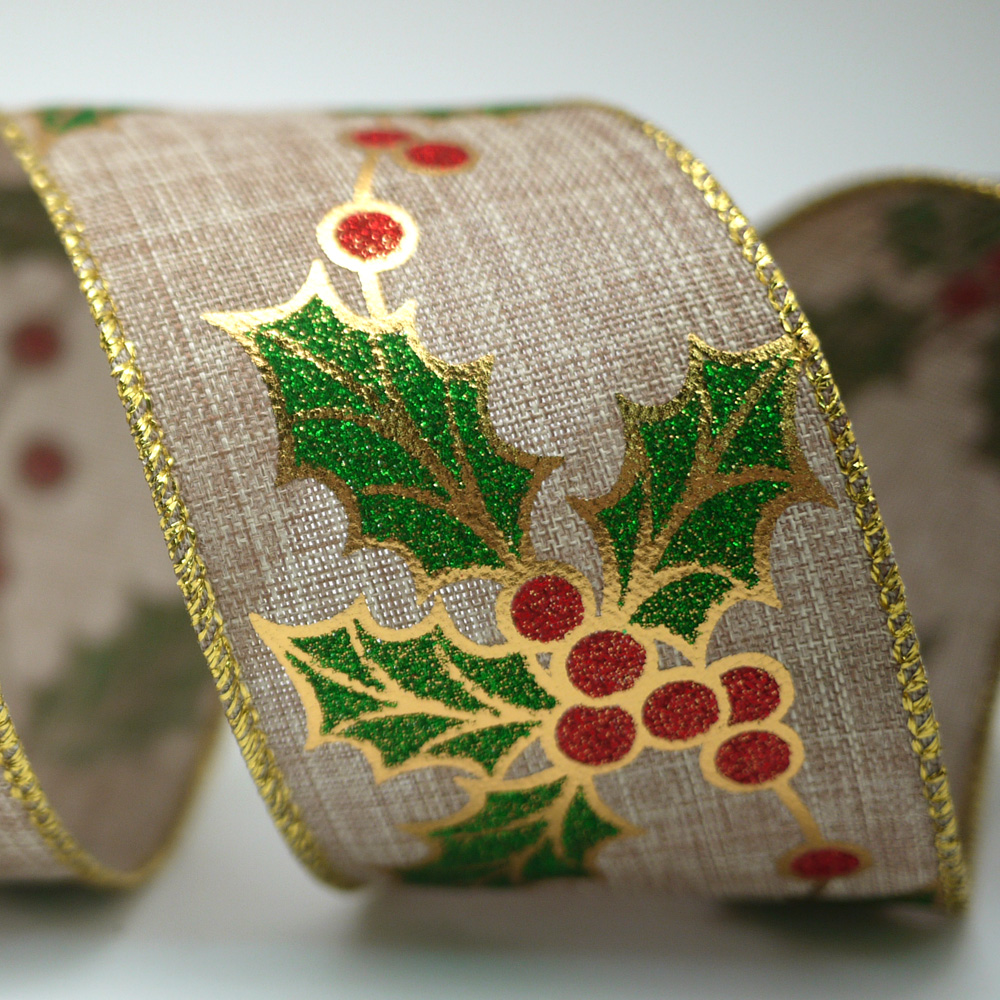 Holly Leaves and Berries Ribbon