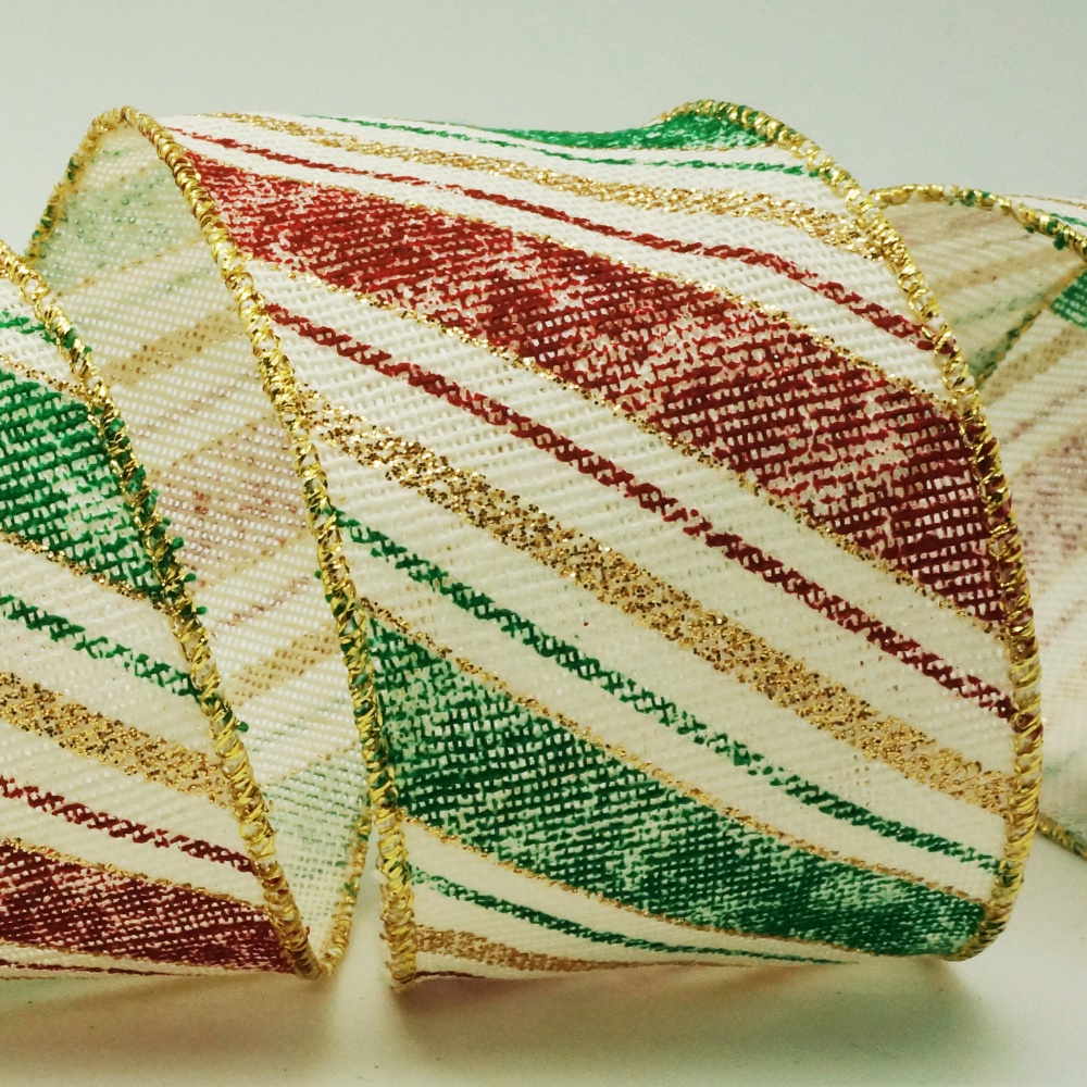 Wstążka bawełniana w stylu retro ze skośnymi paskami
