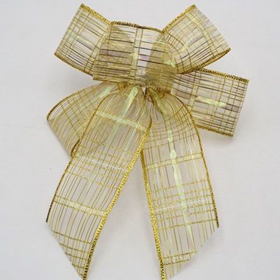 Plaid Metallic 5 Loops 2 tails Ribbon Bow_BW637-PF95W