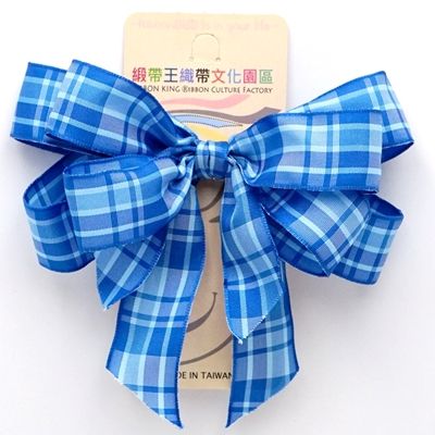 नीला चेक रिबन डबल 2 लूप रिबन बो_ BW639-PF162W-3