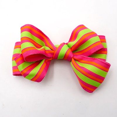 Hot Pink Spring Colors Lines 6 Loops Hair ribbon Bow_ BW640-K1204-6