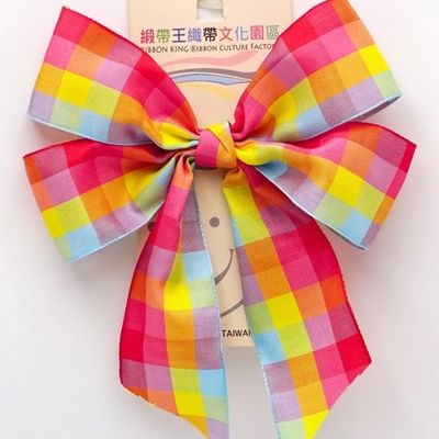 Spring Colors Plaid 4 Average Loops with Knot Ribbon Bow_ BW641-PF164W-2