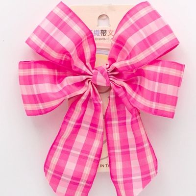 Hot Pink Soft Plaid 4 Average Loops with Knot Ribbon Bow_ BW641-PF278-2