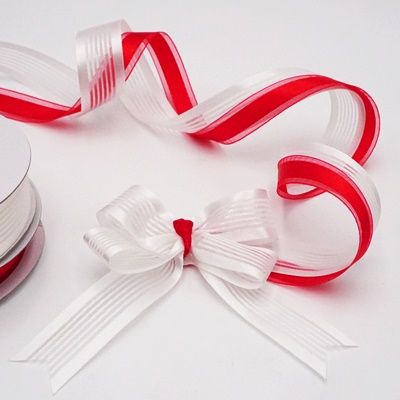 Red and White Sheer Woven Ribbon Set