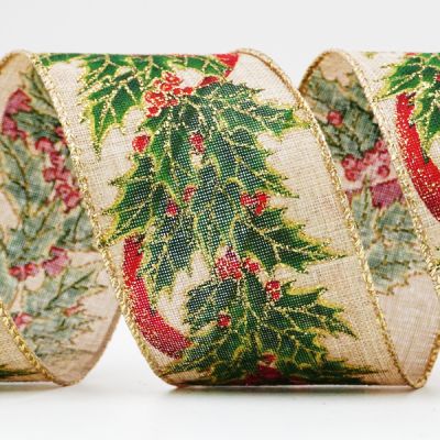 Holly Leaves & Berries Ribbon