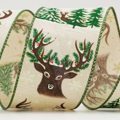 Deer Head, Antlers & Forest Ribbon
