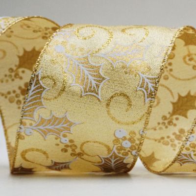 Glittery Holly Leaves Ribbon