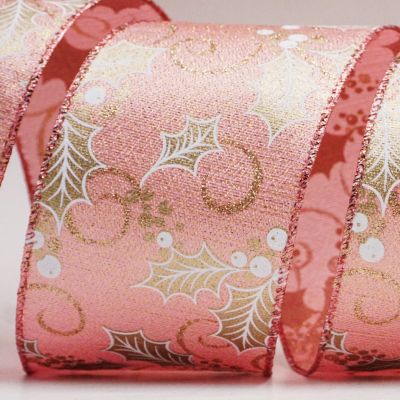 Glittery Holly Leaves Ribbon