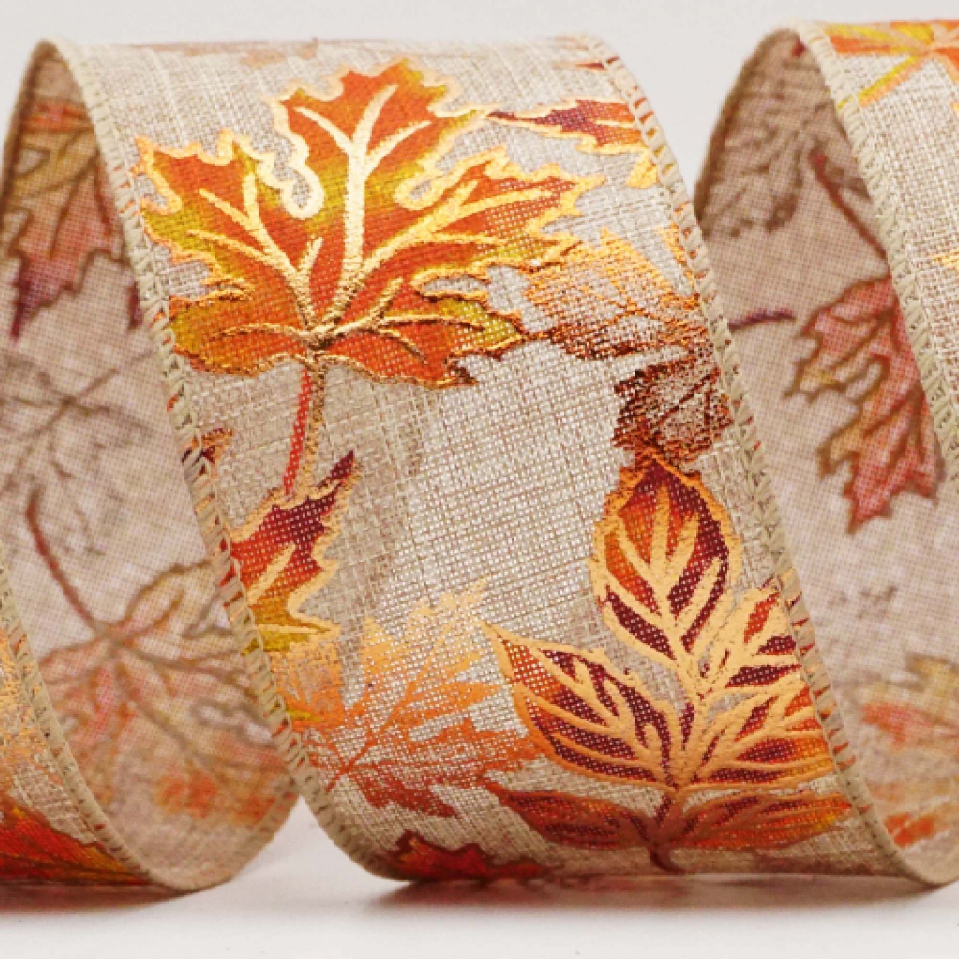 चमकदार मेपल पत्तों की पंखुड़ियाँ रिबन