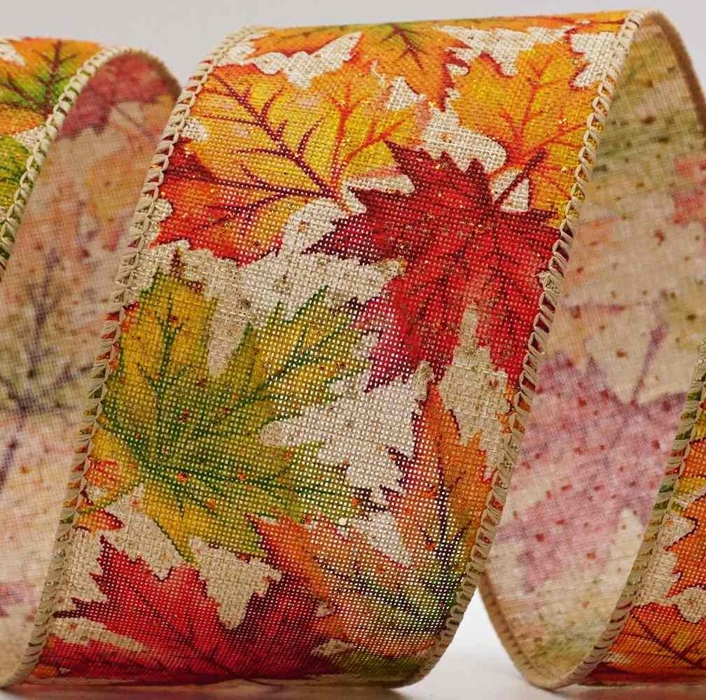 Fall Maple Leaves Wired Ribbon