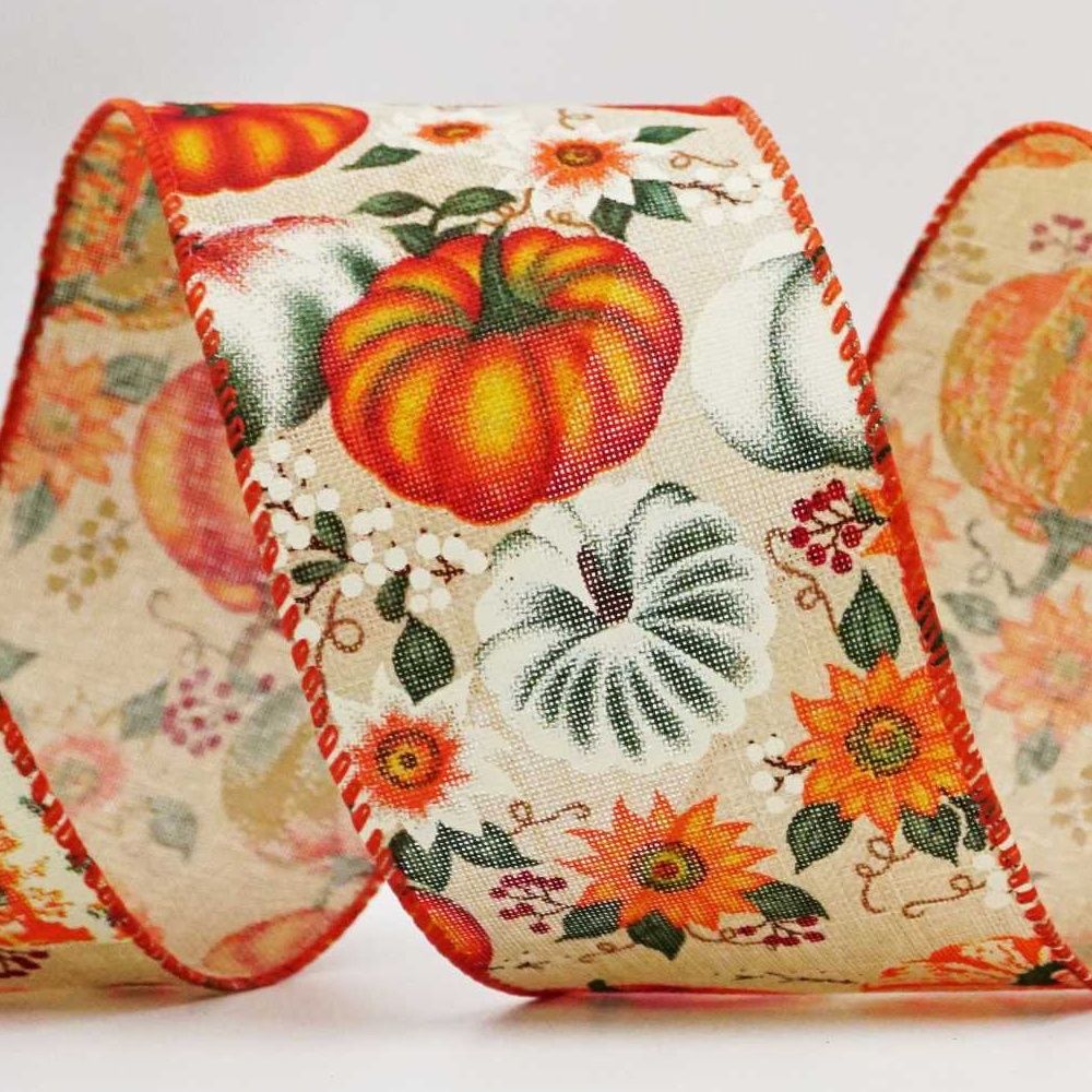 फॉल पंपकिन्स वायर्ड रिबन