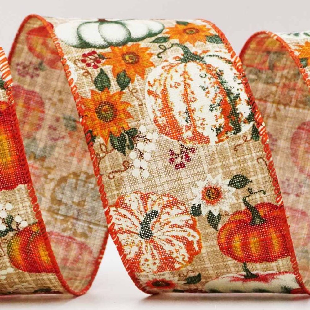 फॉल पंपकिन्स वायर्ड रिबन