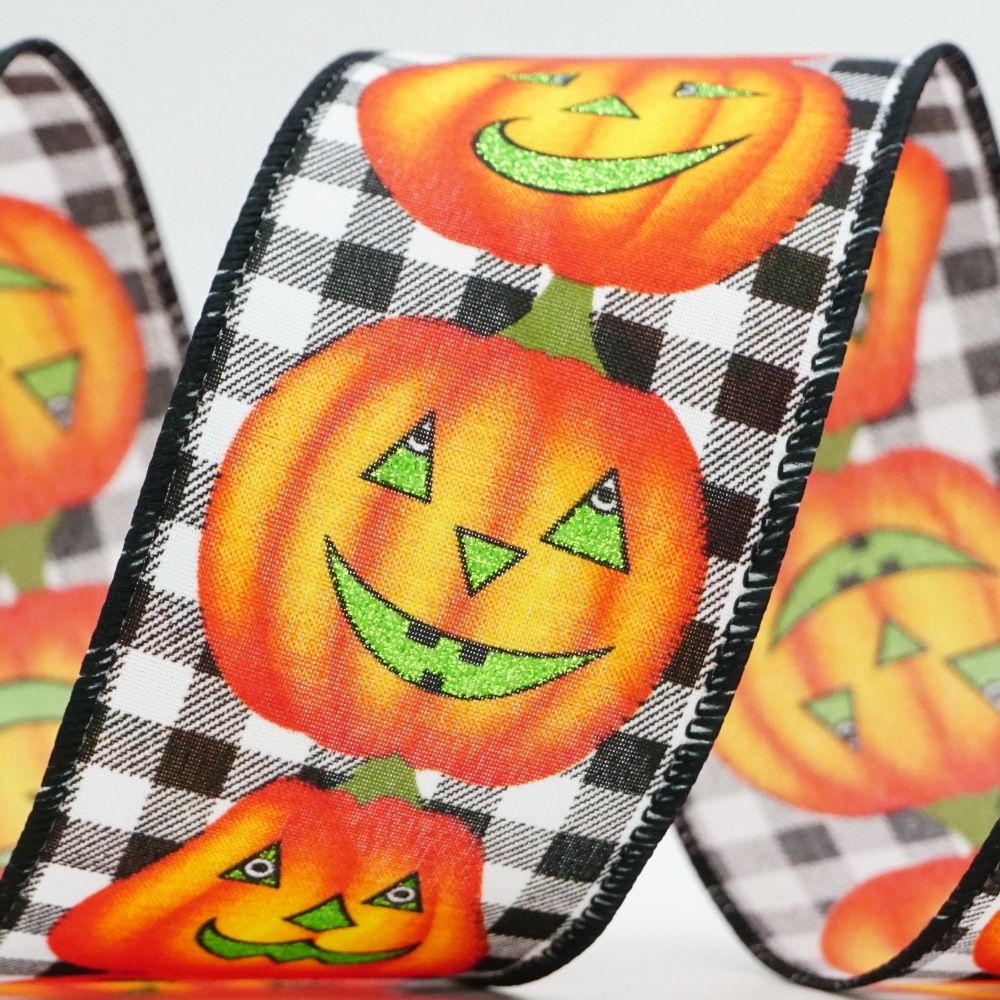 Halloween Jack-O'-Lantern With Check Ribbon