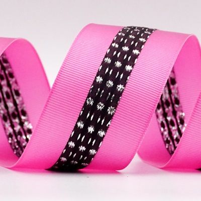Metallic Mid-Dotted and Stitched Grosgrain Ribbon_K1594G