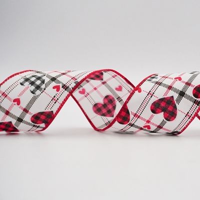 Thin linear plaid with gingham hearts