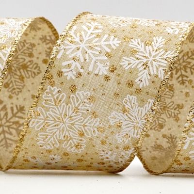 White Paint Gold Glitter Snowflakes Ribbon_KF6518