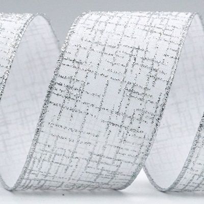 चांदी के चमकदार वर्गाकार पैटर्न रिबन_KF7049