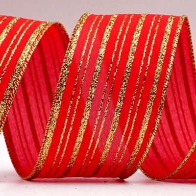सैटिन ग्लिटर लाइन्स पैटर्न रिबन_KF7240