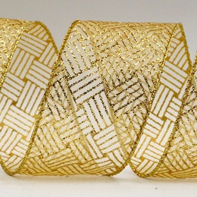 गोल्ड ग्लिटर लाइन पैटर्न रिबन के साथ शीर_KF7244