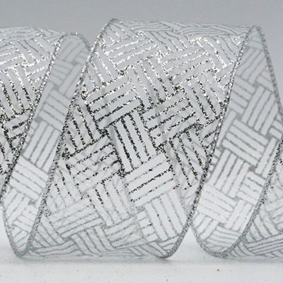 गोल्ड ग्लिटर लाइन पैटर्न रिबन के साथ शीर_KF7244