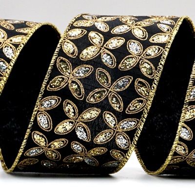 एक्सक्लूसिव प्लेन वीव चमकदार फ्लोरल रिबन_KF7451