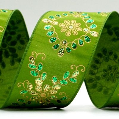 TC cotton Glitter Pattern in Flower Style Ribbon_KF7454