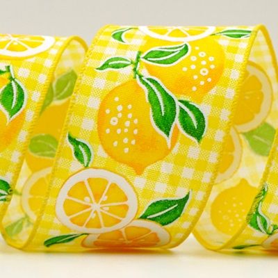 Kockás nyomtatott szeletelt citrom tavaszi szalag_KF7570