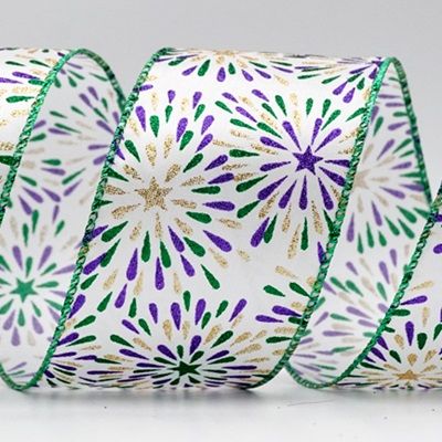 Атласная лента с печатью и блестками "Фейерверк"_KF7571