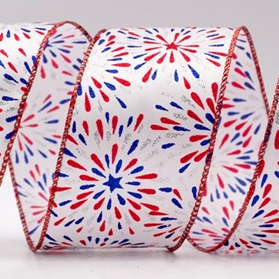 Атласная лента с печатью и блестками "Фейерверк"_KF7571