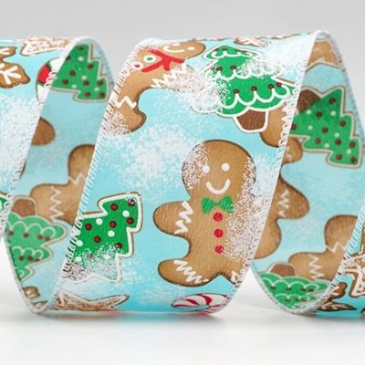 Gingerbread, Candy Cane and Pine Tree Wired Ribbon _KF7674