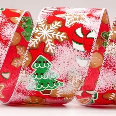 Gingerbread, Candy Cane and Pine Tree Wired Ribbon _KF7674.KF7675
