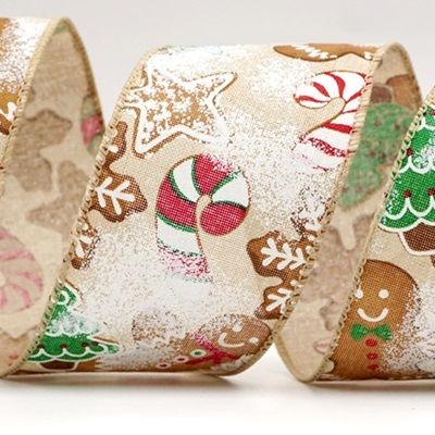 Gingerbread, Candy Cane and Pine Tree Wired Ribbon _KF7675