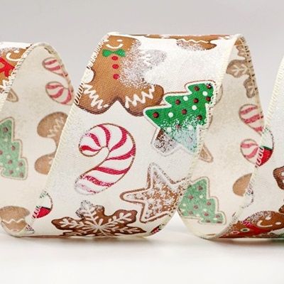 Gingerbread, Candy Cane and Pine Tree Wired Ribbon _KF7675