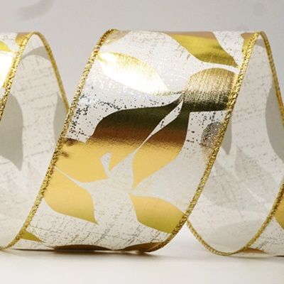 Metallic Foil Leaves DesignWired Ribbon_KF7709.KF7710