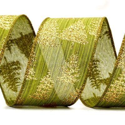 Glittered Pine Trees Wired Ribbon_KF7721