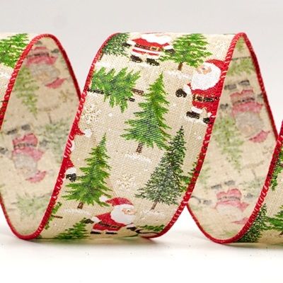 Santa Claus and Pine Tree Wired Ribbon_KF7732