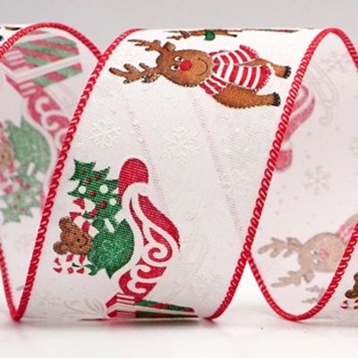Wstążka druciana z wzorem sanek świątecznych_KF7833.KF7834.KF7835.KF7836
