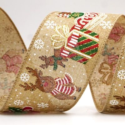 Wstążka druciana z wzorem sanek świątecznych_KF7833.KF7834.KF7835.KF7836