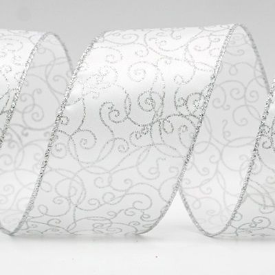 Swirls Wired Ribbon (White/Silver)