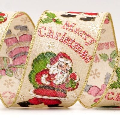 Santa Claus and Gifts Wired Ribbon_KF7879
