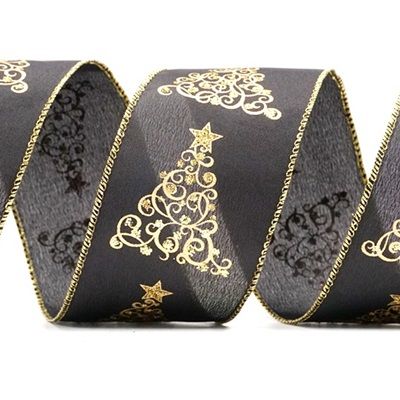 स्वर्ल क्रिसमस ट्री वायर्ड रिबन_KF7917