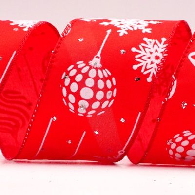 Ruban en fil métallique avec boules de Noël et flocons de neige_KF7935