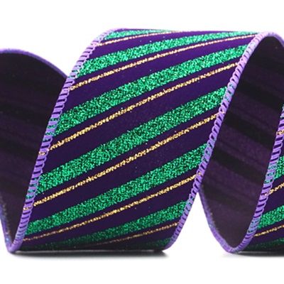 Stripe Slanting Glitter Wired Ribbon_KF7959