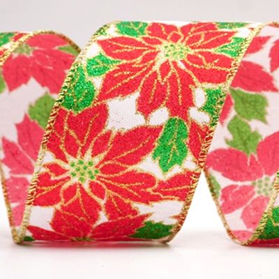 Beautiful Poinsettia Design Wired Ribbon_KF7964