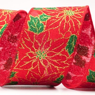 Beautiful Poinsettia Design Wired Ribbon_KF7964