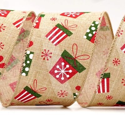 Christmas Gift Box and Snowflakes Wired Ribbon_KF8043