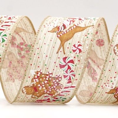 Gingerbread, Reindeer and Candy Cane Design Ribbon_KF8095.KF8097