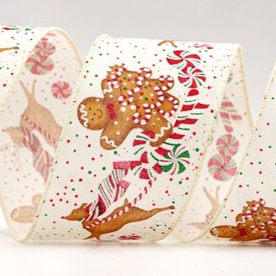 Nastro con design di pan di zenzero, renna e bastoncino di zucchero_KF8095.KF8097