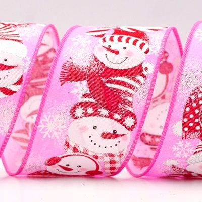 Sneeuwman in Rode Kledij Bedraad Lint_KF8111